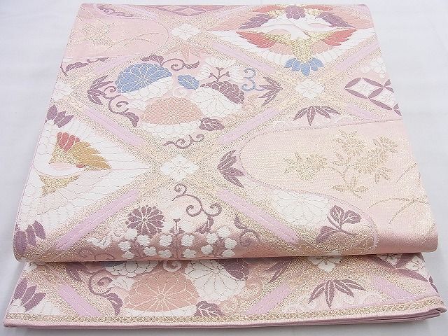 平和屋野田店◎六通柄袋帯　唐織　向い鶴菱天井文　金糸　逸品　BAAG4403th