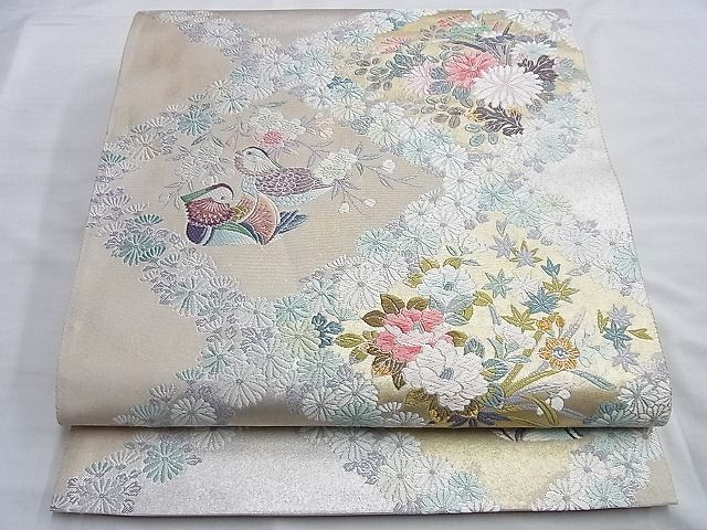 平和屋野田店■六通柄袋帯　唐織　花割付文　金糸　引箔　逸品　BAAI3625ds