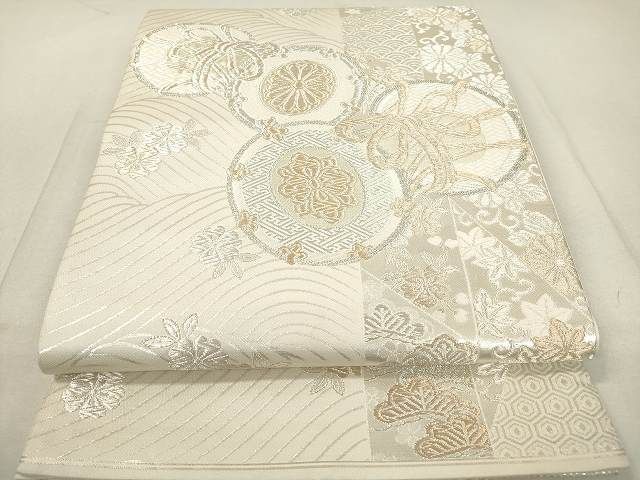 平和屋2◎全通柄袋帯　美保姿　鼓吉祥花文　金銀糸　逸品　DAAG3867ea