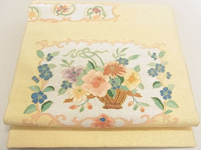 平和屋2◎綴れ　八寸名古屋帯　草花文　金糸　逸品　DAAH0737cm
