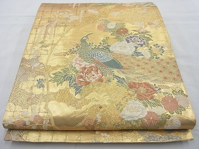平和屋野田店◎六通柄袋帯　唐織　春秋花鳥錦　本金箔九百錦　逸品　BAAI6836cm