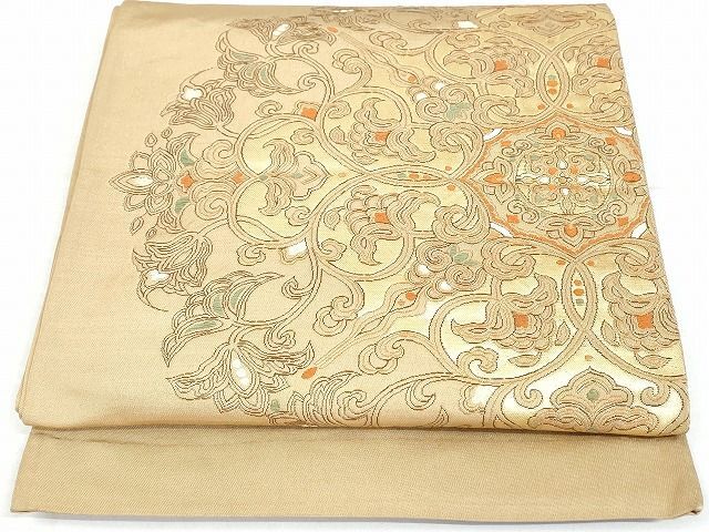 平和屋-こころ店◎太鼓柄袋帯　唐織　唐花文　金糸　正絹　逸品　AAAJ8201Bgw