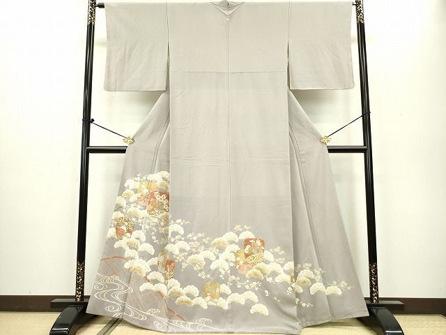平和屋2■豪華色留袖　駒刺繍　流水花松文　金彩　逸品　DAAH4758yyy