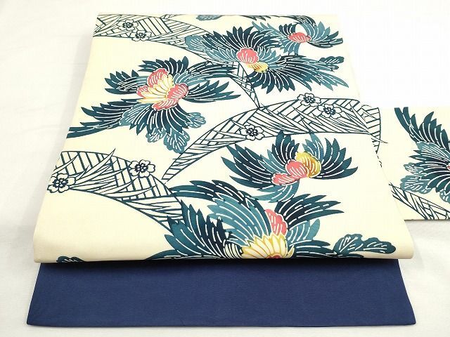 平和屋-こころ店◎塩瀬　全通柄九寸名古屋帯　型染め　草花文　正絹　逸品　AAAK0894Apf