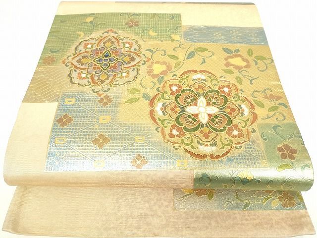 平和屋2■太鼓柄袋帯　螺鈿　正倉院花文　金彩　逸品　DAAG8501az