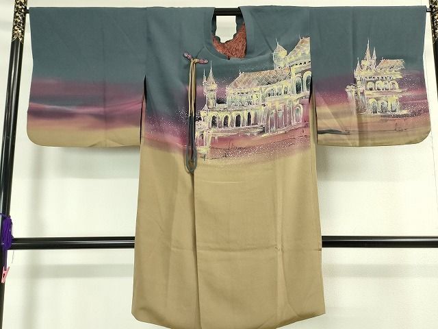 平和屋2■極上　コート作家　三本賢　道行コート　ロング丈　異国風景文　暈し染め　逸品　DZAA1847kh4