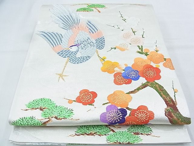 平和屋野田店◎六通柄袋帯　唐織　孔雀梅松文　金銀糸　逸品　BAAJ5423ns