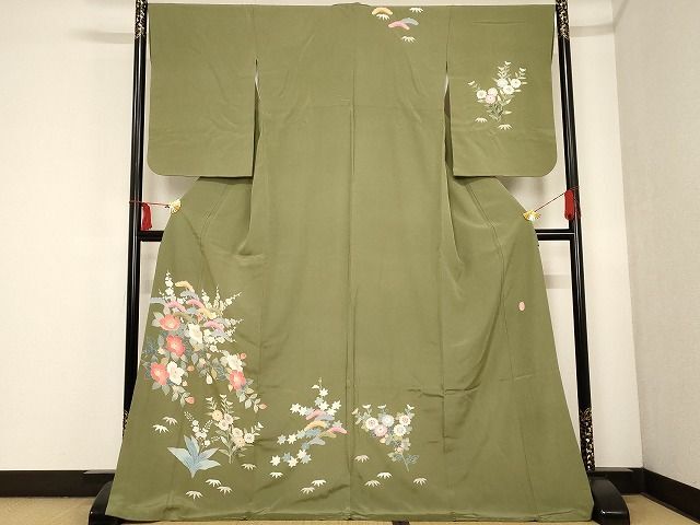 平和屋-こころ店■本加賀友禅作家　金丸充夫　訪問着　草花文　正絹　逸品　AAAK0911Agk