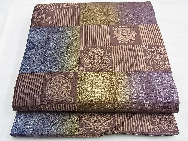 平和屋野田店□六通柄袋帯 櫛織り 名物裂 銀糸 逸品 BAAJ1361du