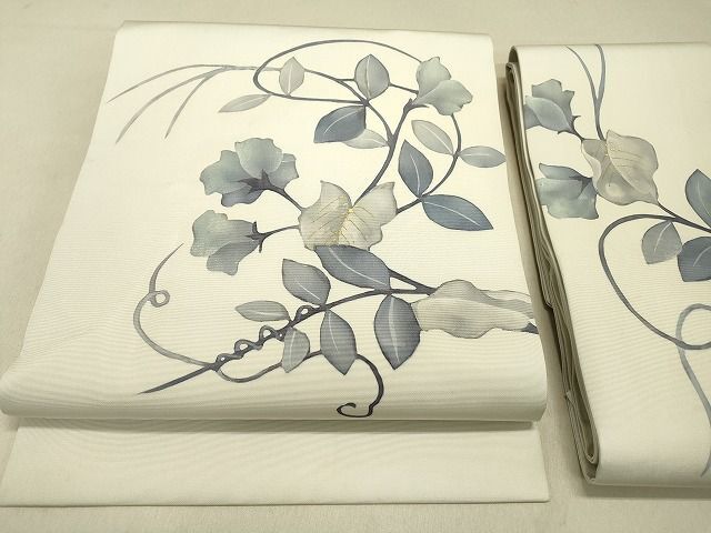 平和屋2◎塩瀬　つけ帯　ろうけつ染　草花文　金彩　逸品　DAAG4925fe