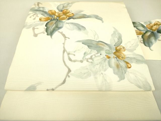 平和屋2■塩瀬　九寸名古屋帯　作家物　手描き　成り物　枇杷　金彩　逸品　DAAH5468ps