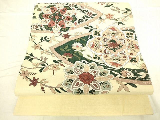 平和屋2■明綴れ　太鼓柄袋帯　草花　逸品　DAAG9978op