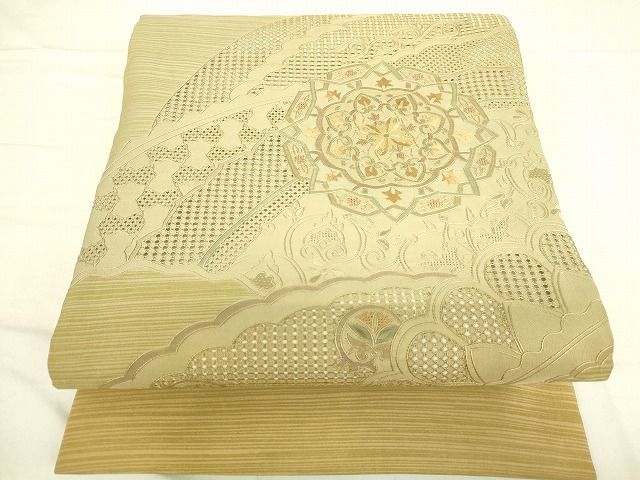 平和屋2■太鼓柄袋帯　総刺繍　正倉院花文　逸品　DAAG9970op