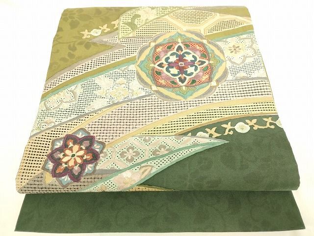 平和屋1□極上 スワトウ刺繍 総刺繍 袋帯 向かい鳥花文 金糸 平和屋1□極上 スワトウ刺繍 総刺繍 袋帯 向かい鳥花文 金糸