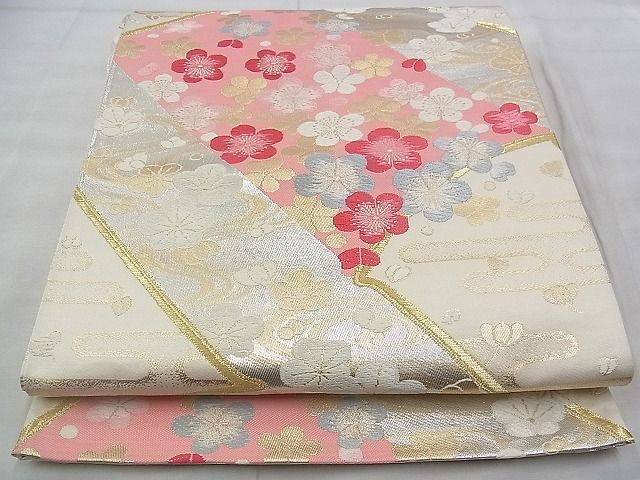 平和屋野田店◎紫綬褒章　巨匠『岩田専太郎』　佐賀錦　六通柄袋帯　唐織　舞梅文　金銀糸　逸品　BAAJ0669if