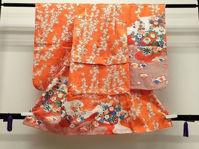 平和屋1■七五三　女の子　3歳　祝着　駒刺繍　花車文　金彩　洗える着物　CAAH8443gh