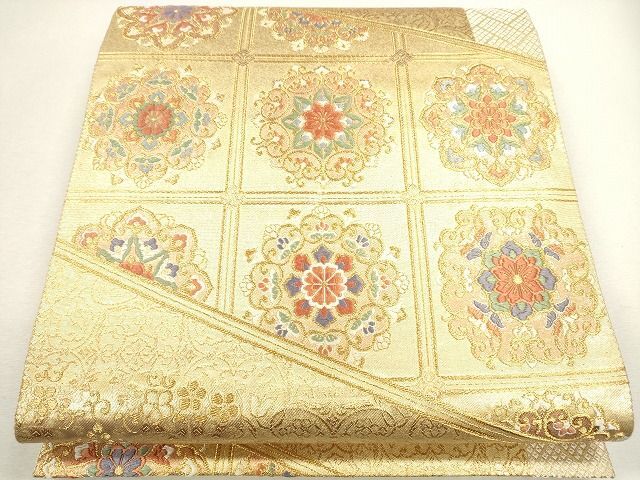 平和屋1■六通柄袋帯　唐織　御天井華紋　金糸　三越扱い　逸品　CAAG2612eg