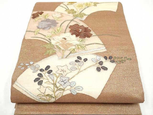 平和屋1■明綴れ　太鼓柄袋帯　地紙草花文　金糸　逸品　CAAH9501hy