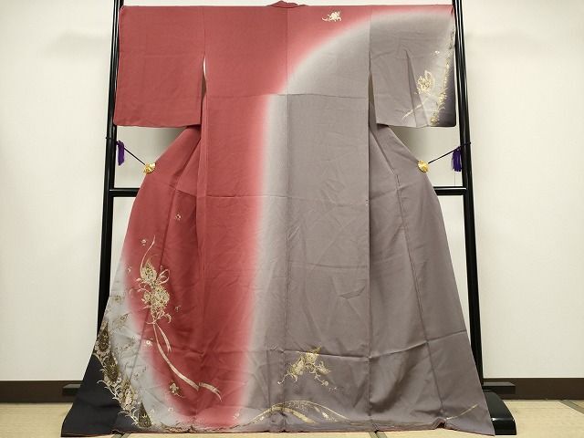 平和屋1■訪問着　刺繍　花唐草文　暈し染め　金彩　やまと謹製　逸品　CAAG5899ng