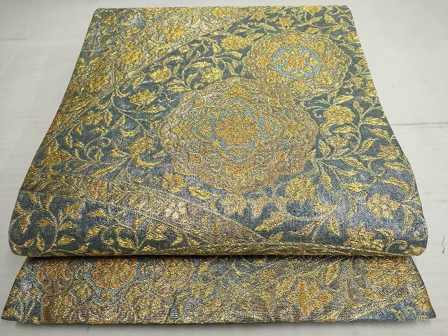 平和屋-こころ店■六通柄袋帯　花唐草文　金糸　正絹　逸品　AAAJ4113Awj