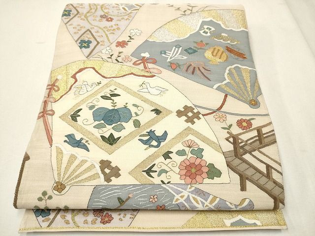 平和屋1■明綴れ　袋帯　扇面吉祥文　金銀糸　逸品　CAAI8865hy