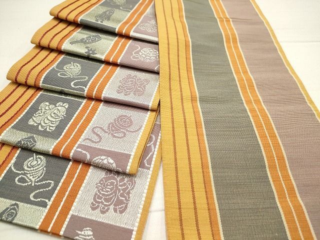 平和屋2◎本場筑前博多織　半幅帯　玩具間道　小野和也　証紙付き　逸品　DAAH9158mz