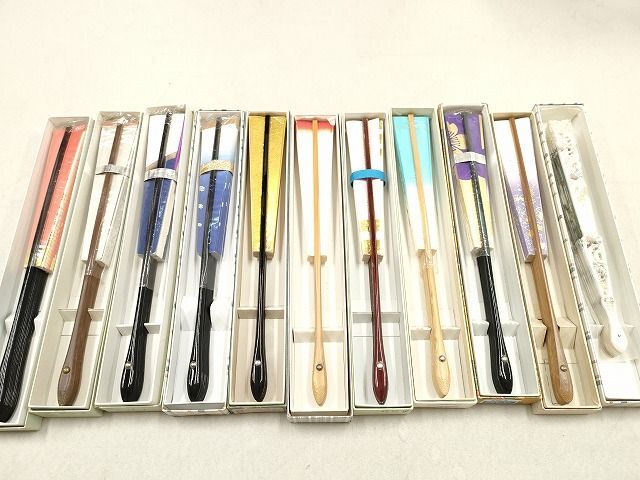 平和屋2■和装小物　扇子まとめて11本　日本舞踊　舞扇　バレエ扇子　黒塗り骨　9寸5分　箱付き　逸品　DAAI0263zzz