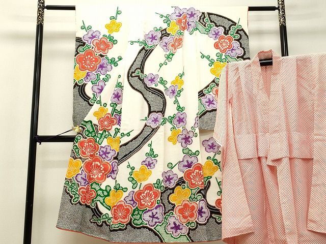 平和屋2■七五三　女の子　7歳　祝着・長襦袢（単衣）セット　駒刺繍　枝花文　金彩　DAAH2632ud