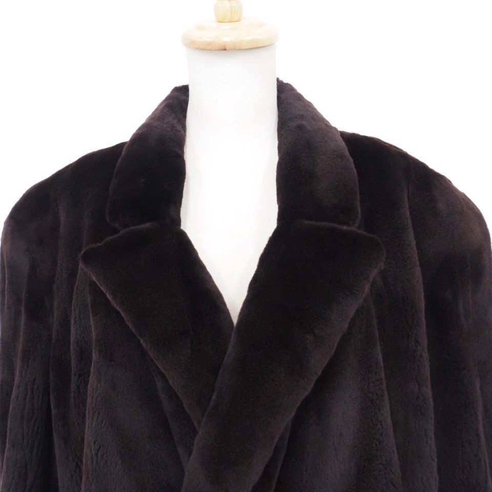  beautiful goods [ men's / Black Jewel / BIG size ] high class fur sheared mink * semi long height 86cm * black color . close DB * size XL *V998Y