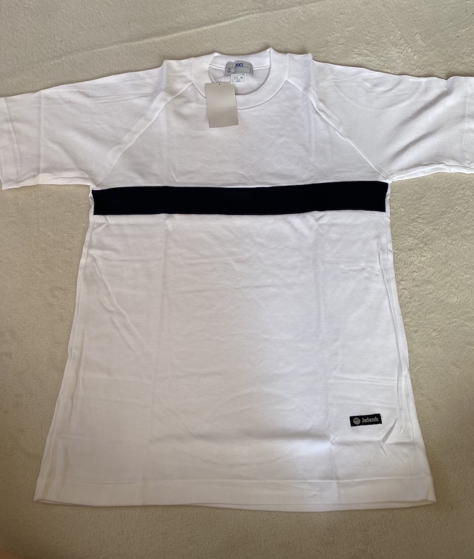 当時物　未使用　デッドストック　アシックス　Asics　ジェレンク　クールネックシャツ　半袖Tシャツ　サイズ：O　 KK 817