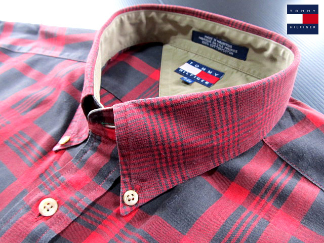 ★300円スタート！トミーヒルフィガー TOMMY HILFIGER ボタンダウンシャツ 長袖 XLサイズ 希少品 ハンサムチェック レッド×ブラック