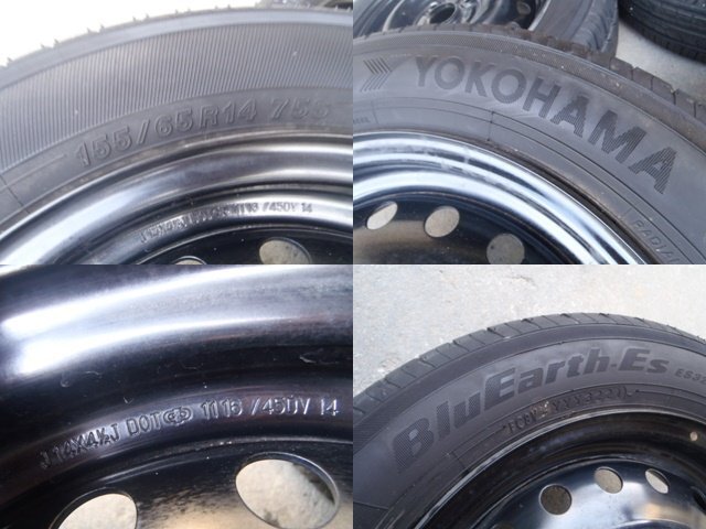 タイヤ 4本 2021年製 タント　LA600S　H28　タイプX　SAⅡ　純正スチールホイール付き　　155/65R14　YOKOHAMA