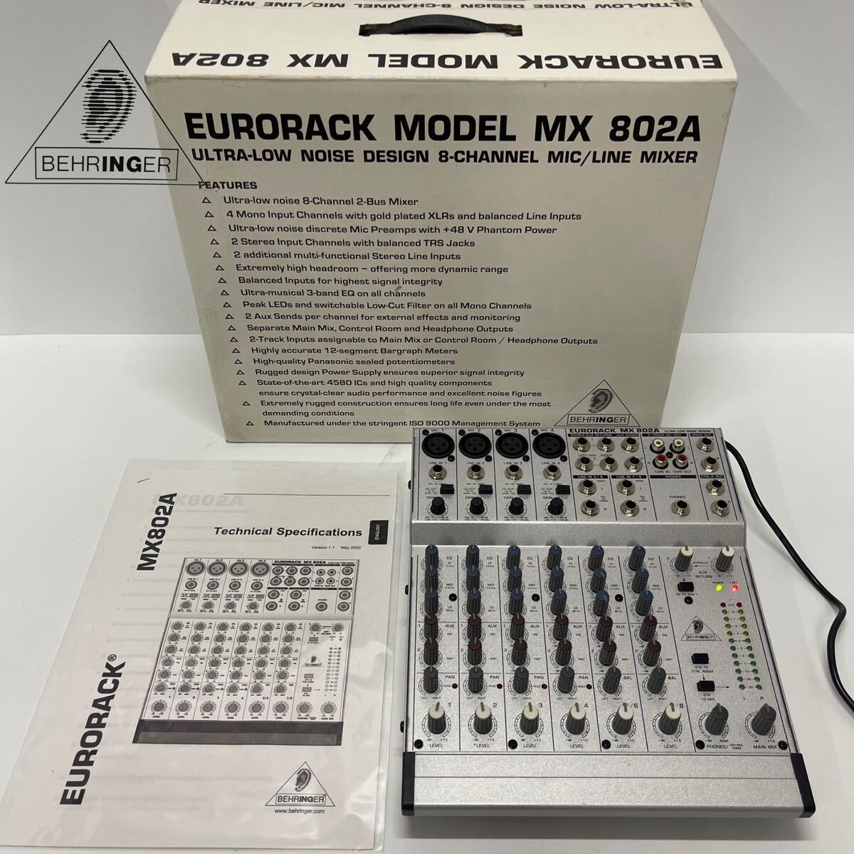 BEHRINGER/ベリンガー EURORACK MX802A ミキサー レコーディング PA機器 楽器 器材 通電OK 箱 アダプター付き