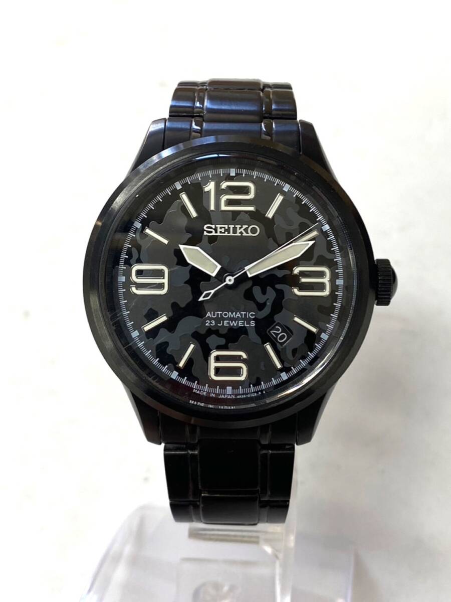 極美品 SEIKO セイコー 腕時計 ナノユニバース コラボ 4R35-01E0 カモ柄 デイト メンズ ラウンドフェイス 自動巻き 稼働 グレー ㏄082025