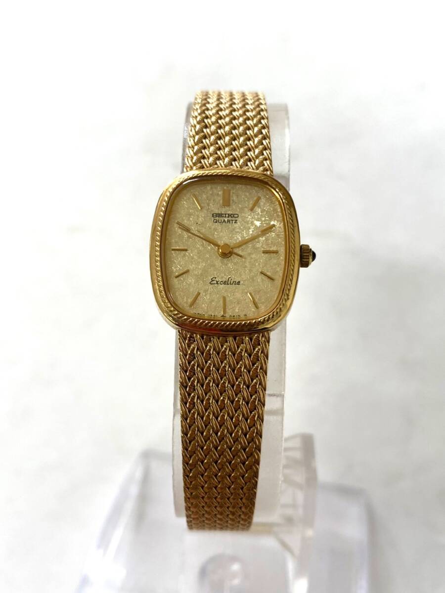 美品 SEIKO セイコー Exceline エクセリーヌ 1221-5410 腕時計 クォーツ レディース 未稼働 ゴールド スクエアフェイス yh091303