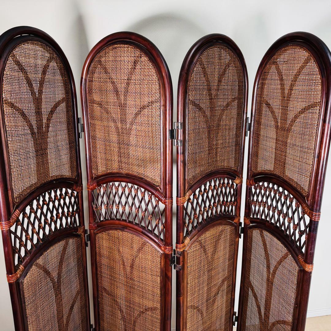 【アンティーク】籐 ラタン 4連 パーテーション 衝立 目隠し 間仕切り 古道具 アンティーク】籐 ラタン 4連 パーテーション 衝立 目隠し