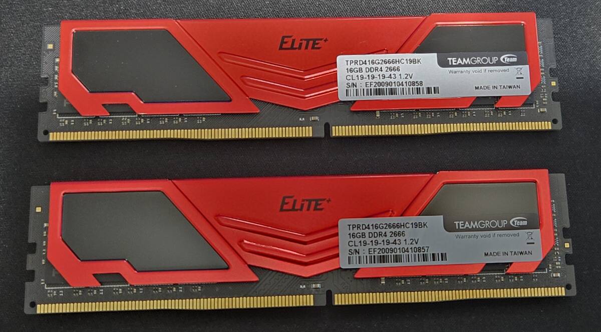 Team デスクトップ用メモリ ELITE+ DDR4-2666 32GB(16GBx2枚)