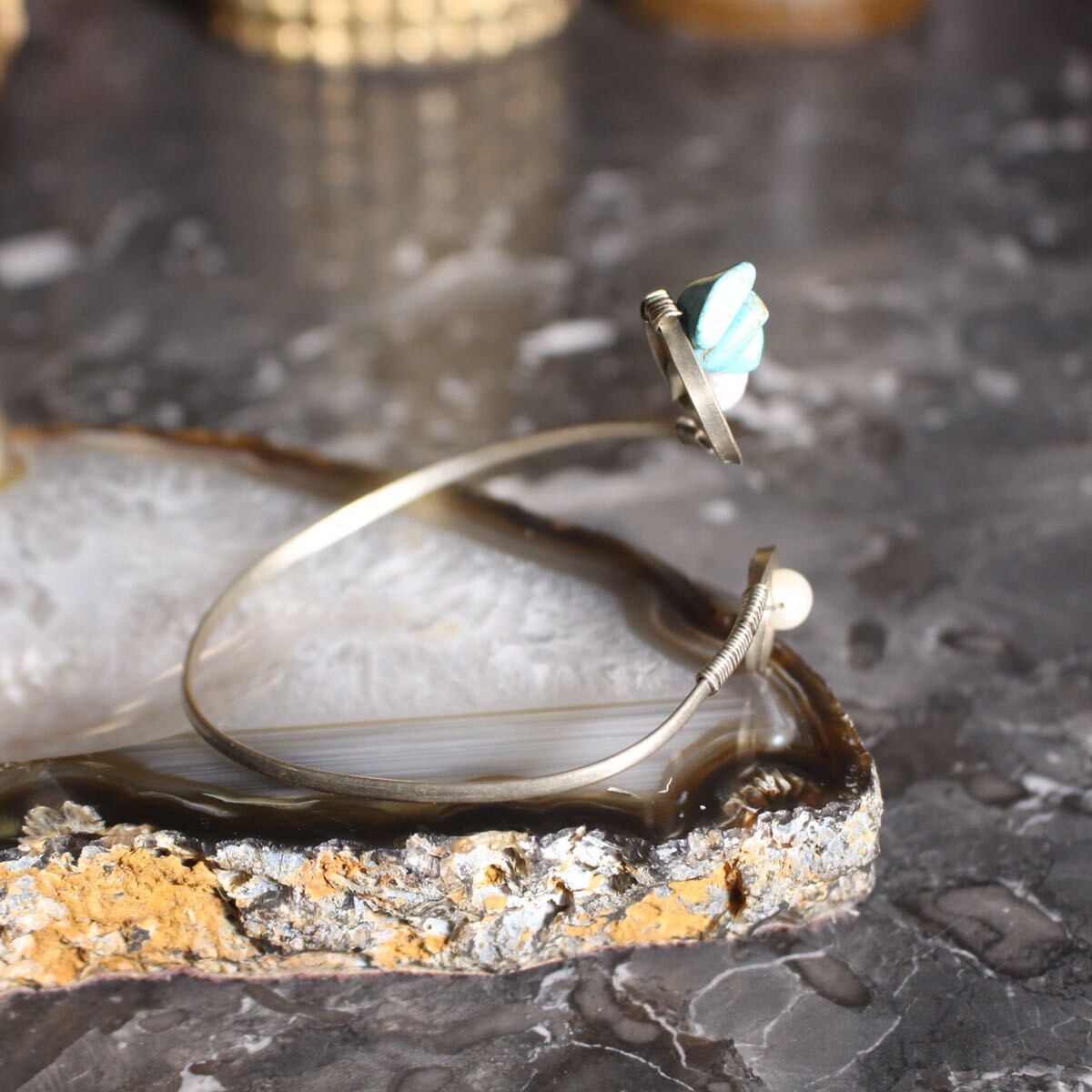 USA VINTAGE STONE METALWORK DESIGN BANGLE/アメリカ古着ストーンメタルワークデザインバングル_画像5