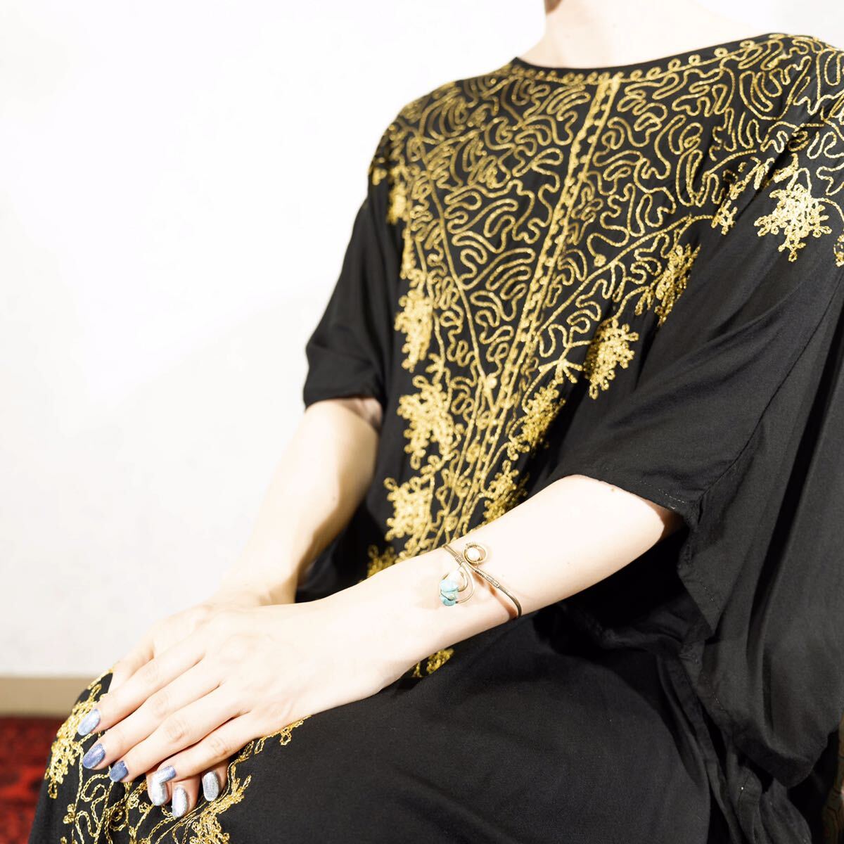 USA VINTAGE STONE METALWORK DESIGN BANGLE/アメリカ古着ストーンメタルワークデザインバングル_画像7