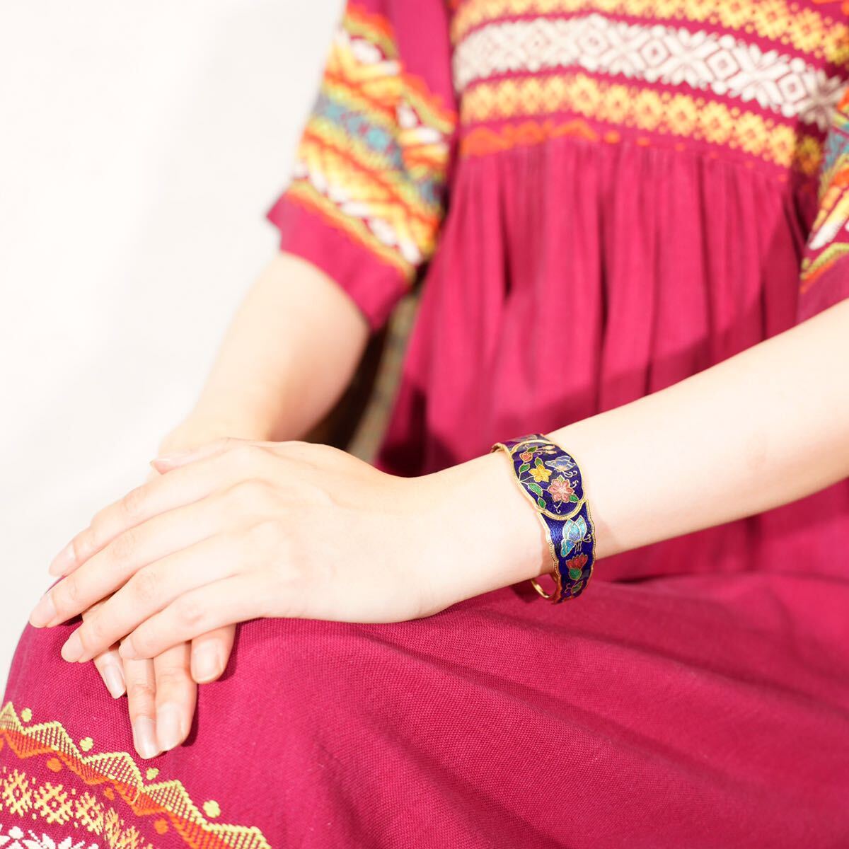 USA VINTAGE FLOWER DESIGN CLOISONNE METAL BANGLEアメリカ古着お花デザイン七宝焼きメタルバングル_画像8