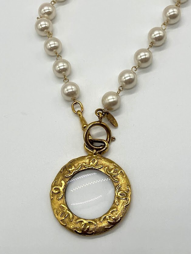 [IT0CFZVRF6LO]CHANEL Chanel Vintage 29 stamp here Mark magnifier fake pearl necklace 93.9g 74.