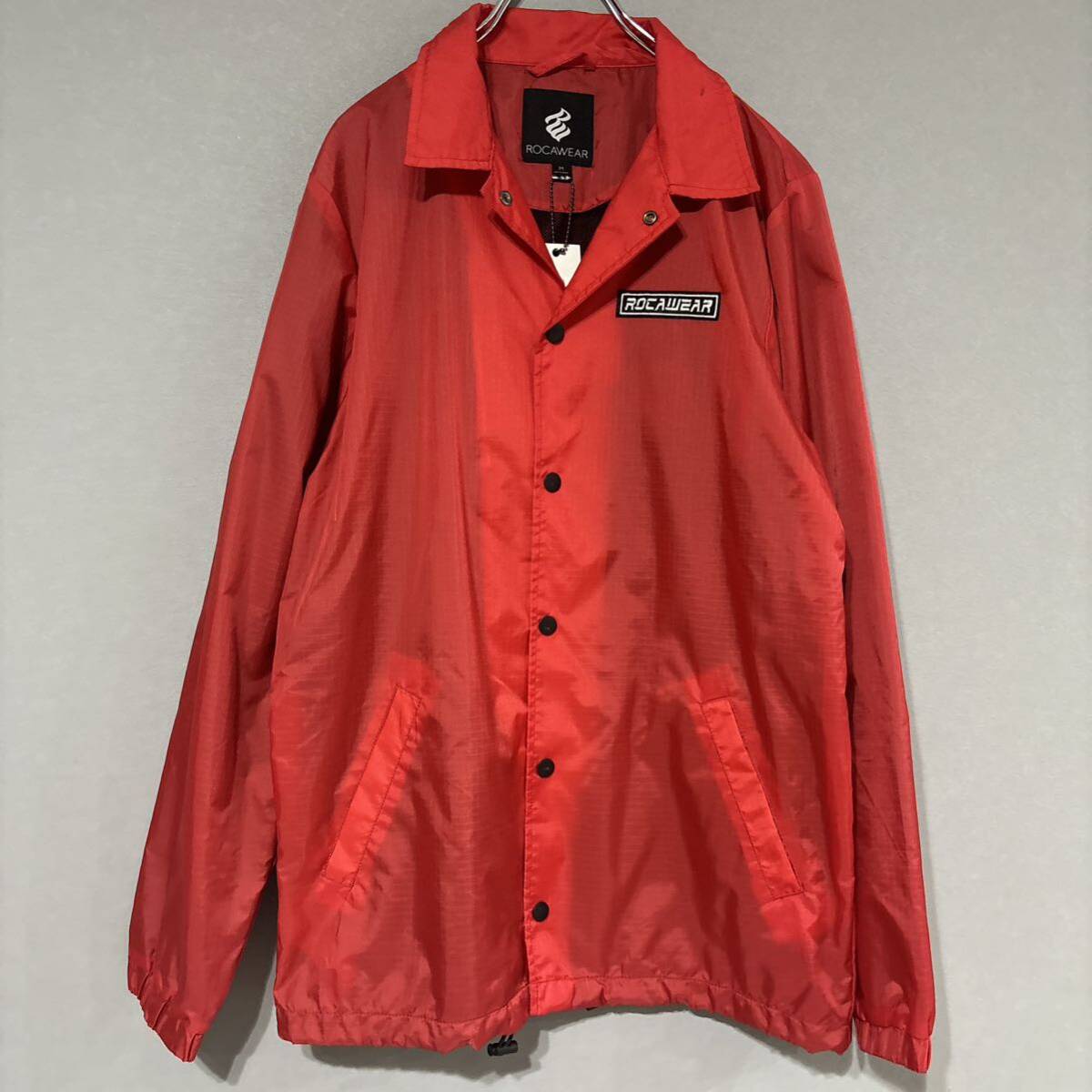 ♪ 未使用 ROCA WEAR ロカウェア ナイロンジャケット コーチジャケット レッド ドローコード ウインドブレーカー アウター メンズ_画像1