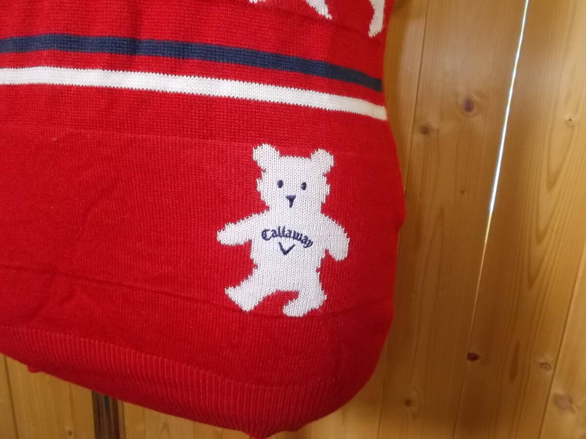 b254◆Callaway ニットベスト◆サイズM 赤色 熊/星柄 241-261834 キャロウェイ Vネックベスト レディース ゴルフエア 送料360円 6I_画像2