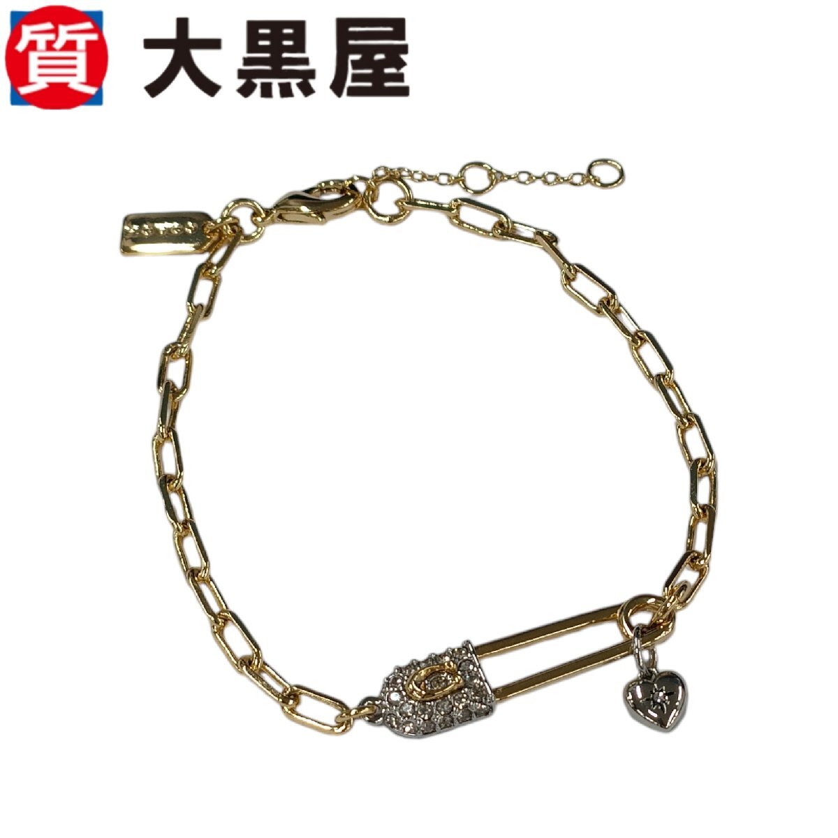 【大黒屋82】COACH コーチ シグネチャーパヴェセーフティピンチェーンブレスレット Cマーク アクセサリー ブレスレット チェーン 箱付き
