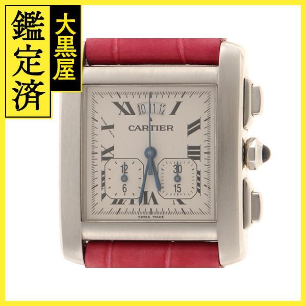 カルティエ 腕時計 タンクフランセーズXXL クロノリフレックス W5101455 アイボリー文字盤 ステンレス/クロコベルト クォーツTS