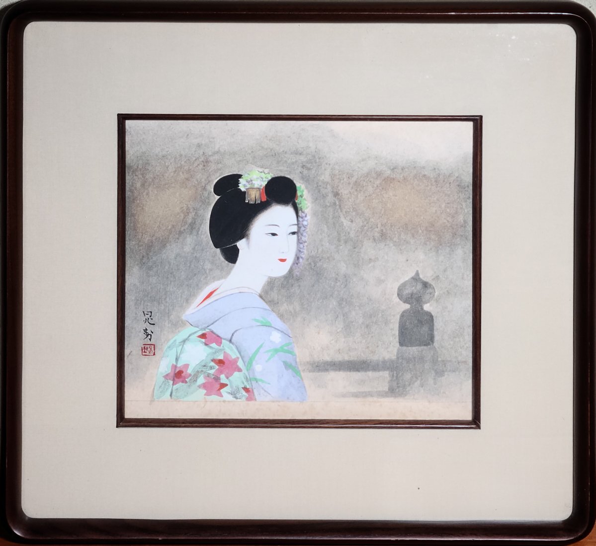 洛座 三輪晁勢 舞妓 色紙 額 <舞子芸妓 擬宝珠 絵画 京都(人物 洛座 三輪晁勢 舞妓 色紙 額 <舞子芸妓 擬宝珠 絵画 京都(人物