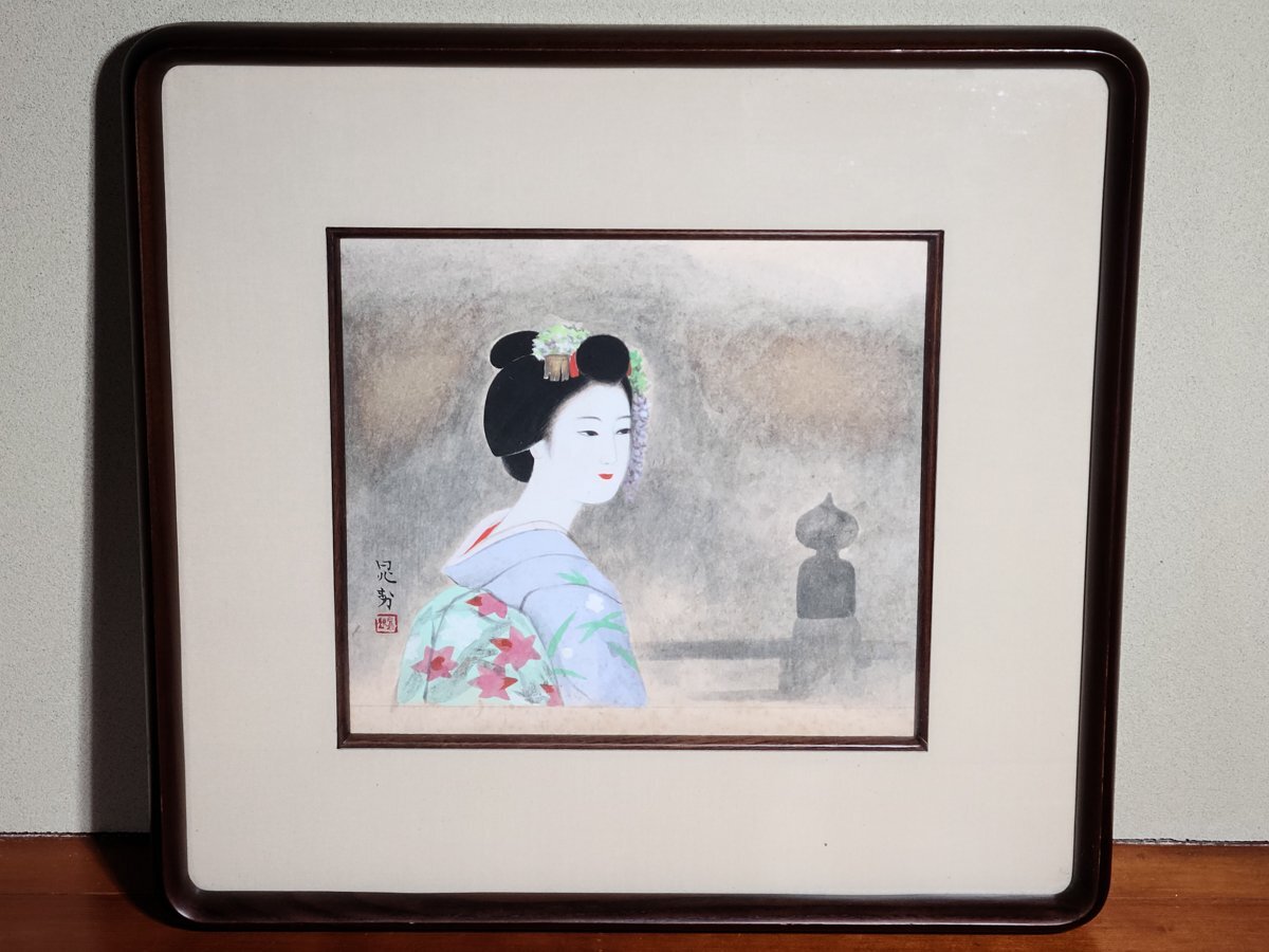 洛座 三輪晁勢 舞妓 色紙 額 <舞子芸妓 擬宝珠 絵画 京都(人物 洛座 三輪晁勢 舞妓 色紙 額 <舞子芸妓 擬宝珠 絵画 京都(人物