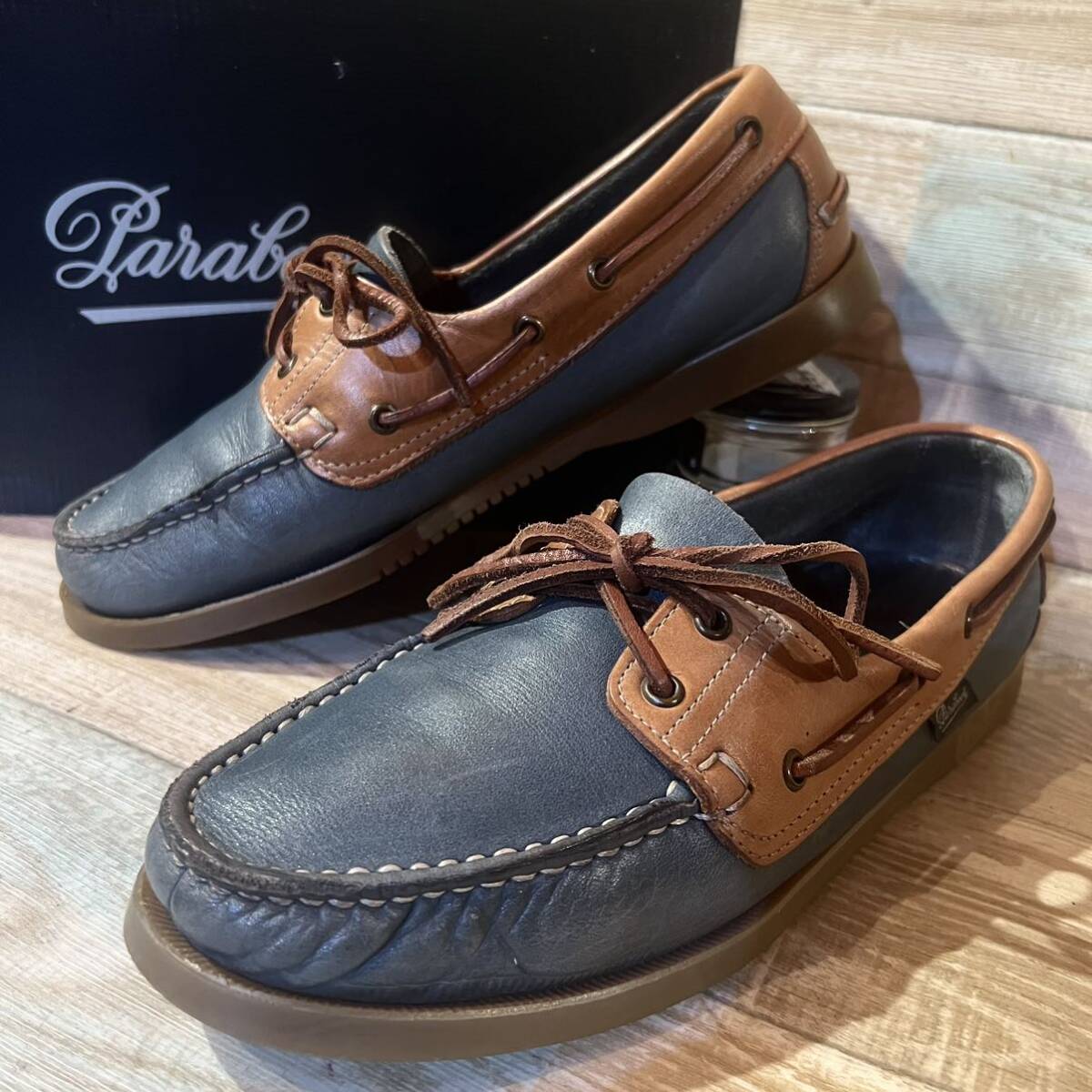 【美品】箱付Paraboot barth for BEAMSパラブーツ バース　デッキシューズ レザーシューズ　革靴　8 27cm バイカラー