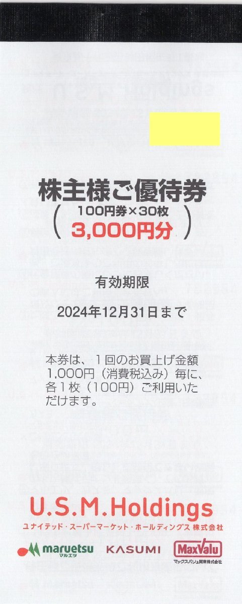 3000円分 ユナイテッドスーパーマーケット 株主優待券 100円券 3000円分 ユナイテッドスーパーマーケット 株主優待券 100円券