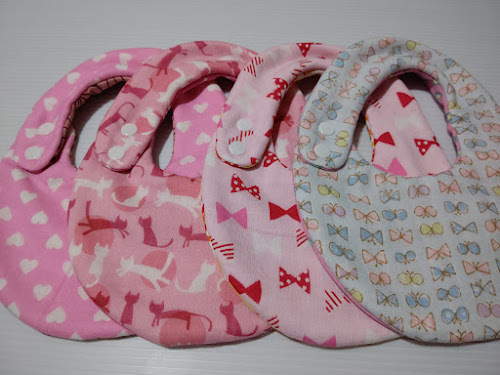 * girl ribbon other front button soft baby's bib 4 pieces set hand made 91